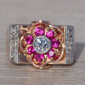 Ruby and Natural Diamond Ring in 14 Karat Rose Gold